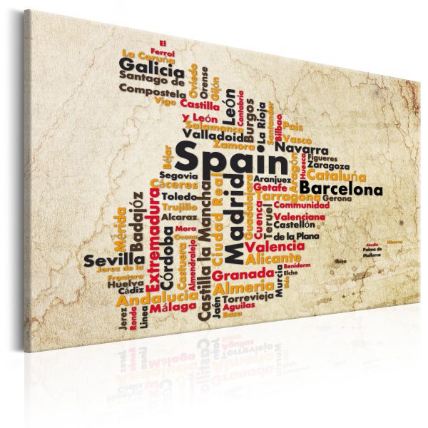 Obraz – Spain: text map in colors of national flag Obraz – Spain: text map in colors of national flag