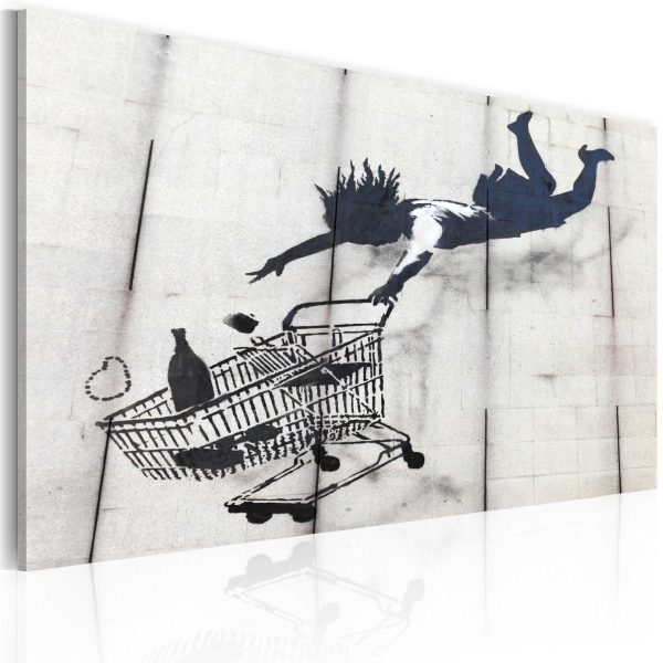 Obraz – Falling woman with supermarket trolley (Banksy) Obraz – Falling woman with supermarket trolley (Banksy)