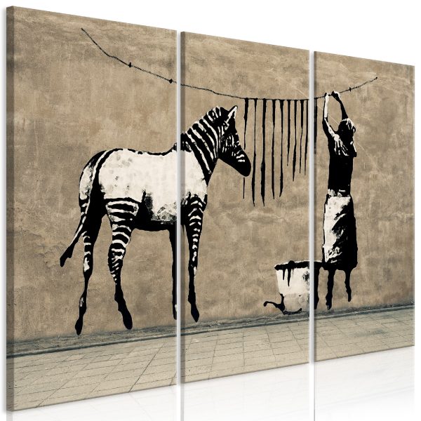 Obraz – Banksy: Washing Zebra on Concrete (3 Parts) Obraz – Banksy: Washing Zebra on Concrete (3 Parts)