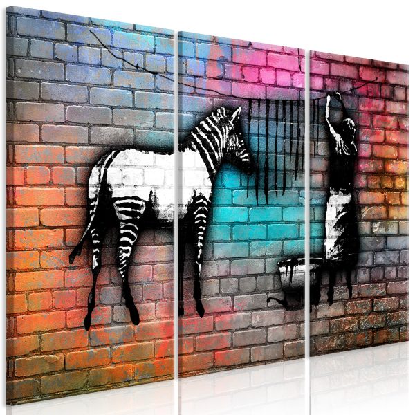 Obraz – Washing Zebra – Colourful Brick (1 Part) Wide Obraz – Washing Zebra – Colourful Brick (1 Part) Wide