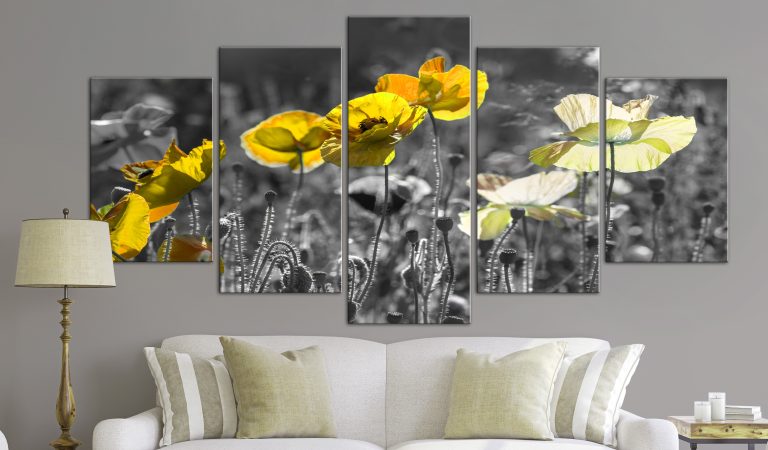 Obraz – Yellow Poppies (5 Parts) Wide Obraz – Yellow Poppies (5 Parts) Wide