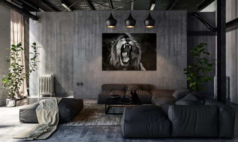 Obraz černobílý královský lev Obraz černobílý královský lev