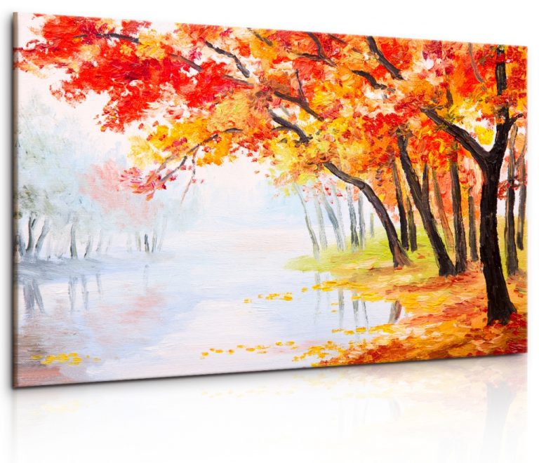 Obraz malebný podzimní les u jezera Obraz malebný podzimní les u jezera