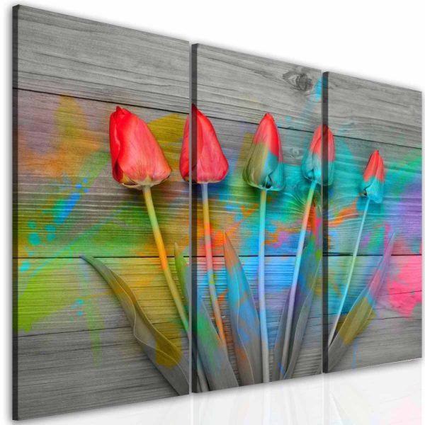 Třídílný obraz tulipány na dřevě Třídílný obraz tulipány na dřevě