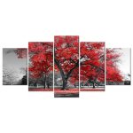 Pětidílný obraz podzim v parku – červený I Pětidílný obraz podzim v parku – červený I