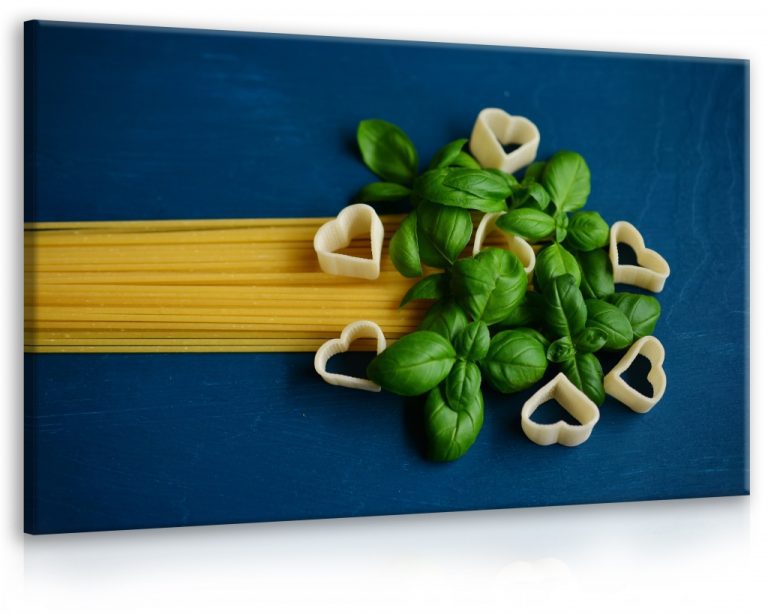 Obraz Těstoviny s bazalkou – ITÁLIE Obraz Těstoviny s bazalkou – ITÁLIE