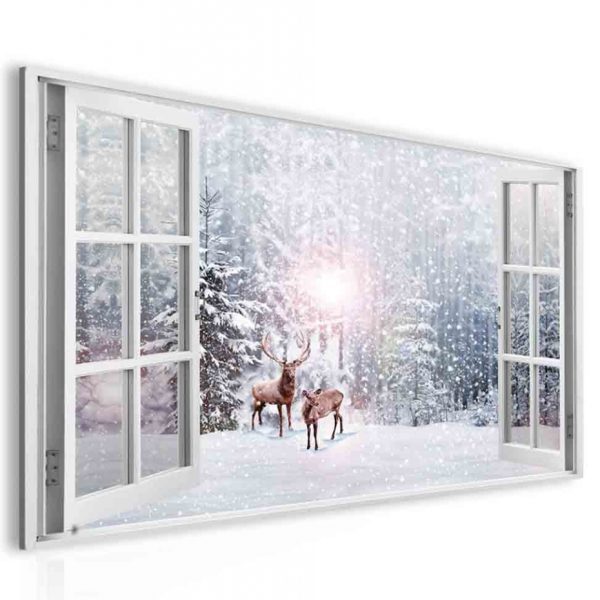 Obraz okno jeleni v zimě Obraz okno jeleni v zimě