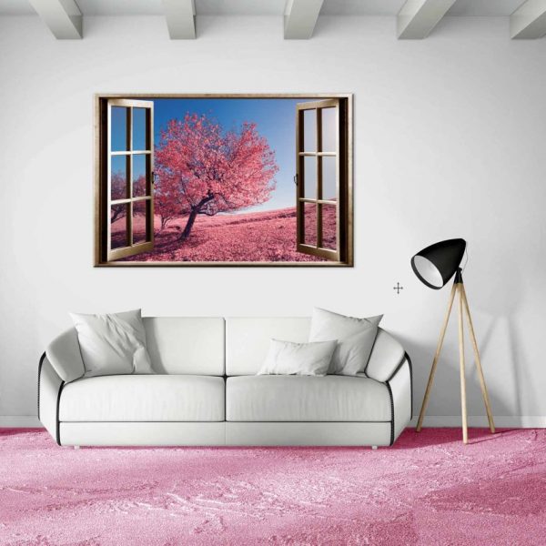 Obraz okno růžový strom Obraz okno růžový strom