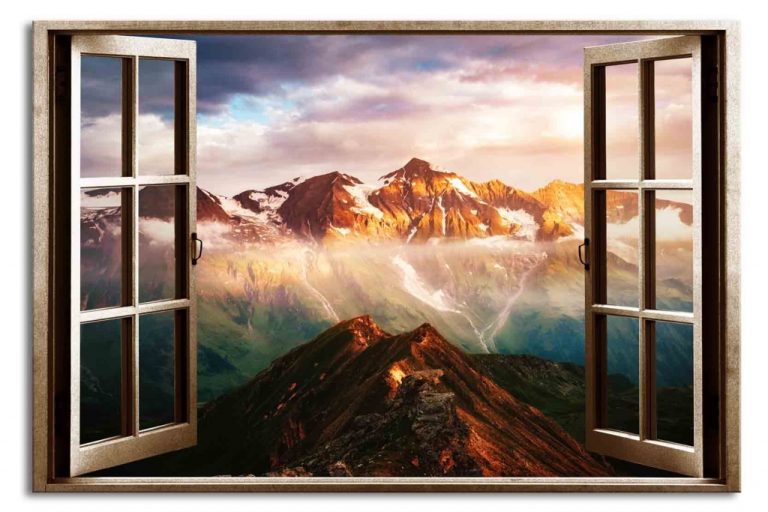 Obraz okno rakouské Alpy hnědé Obraz okno rakouské Alpy hnědé